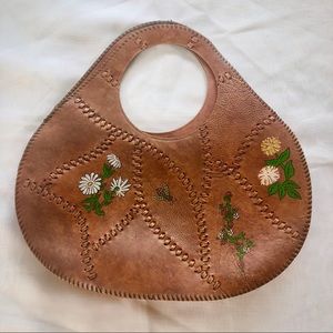 Leather Vintage Handbag w/ Painted Flowers